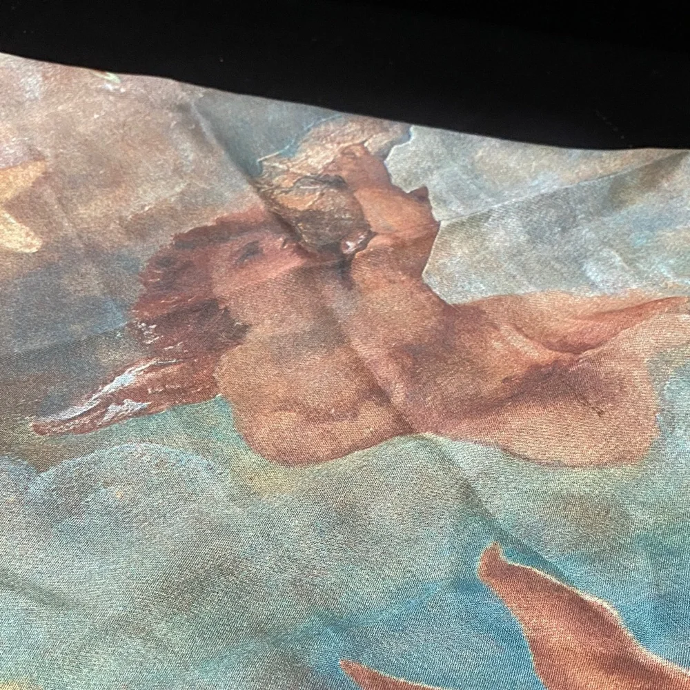 Betmar Vintage Artistic blue beige cherub sheer Scarf - Picture 10 of 16